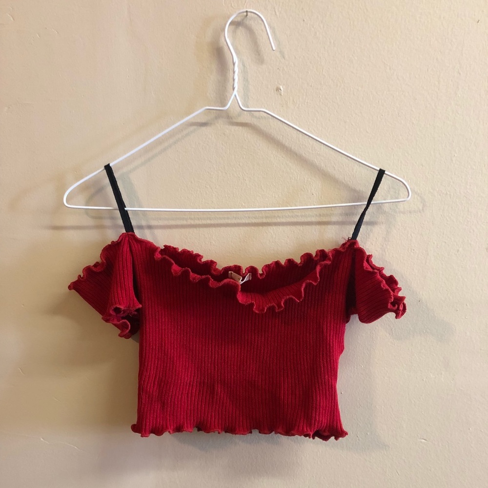 Cherry Red Off Shoulder Crop Top